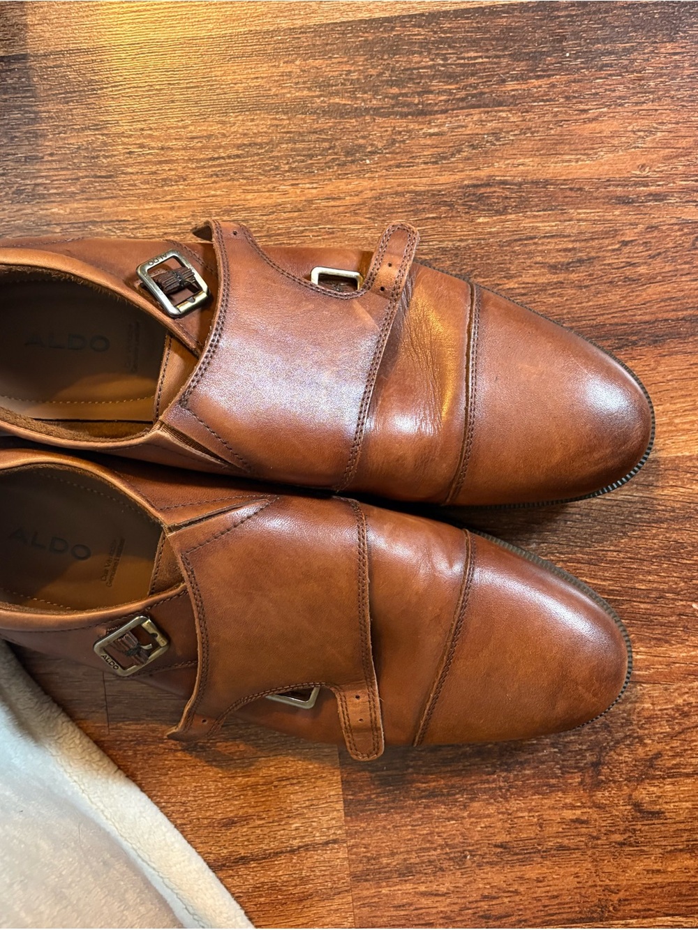 Aldo Tan/Brown Leather Double Monk Strap Oxfords